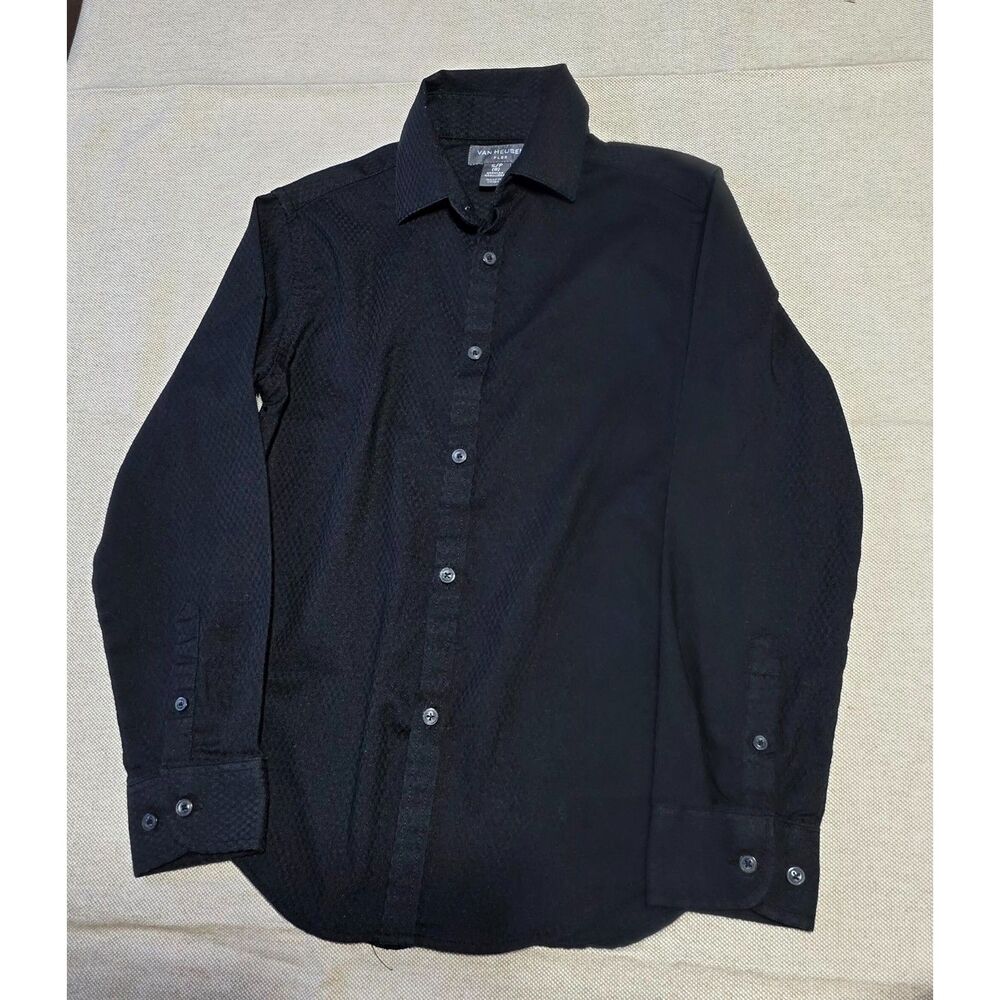Van Heusen Boys Black Dress Shirt Size 8/Small Long Sleeve Textured Button Down